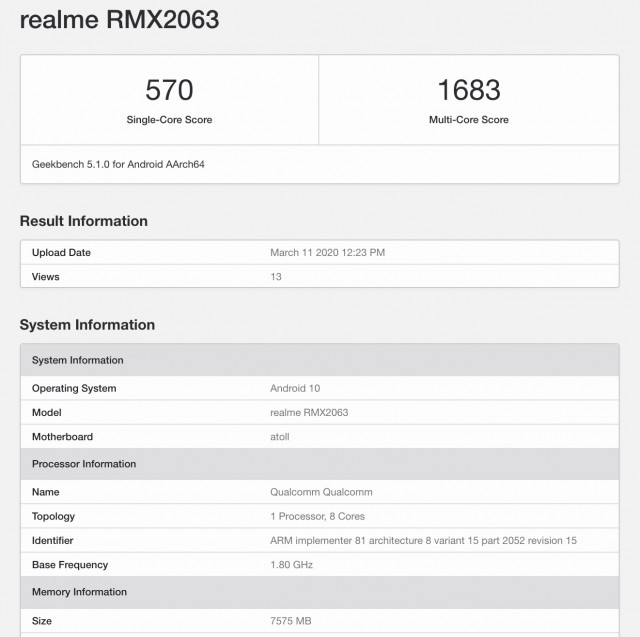 گوشی Realmi 6i به همراه یک دستگاه مرموز در بنچمارک Geekbench ظاهر شد