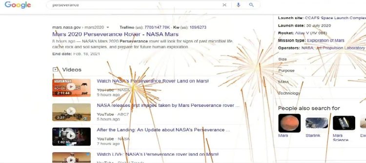 جستجو عبارت Perseverance rover در گوگل