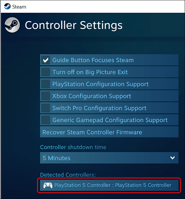 Spot PS5 Controller in Steam Controller Settings 1