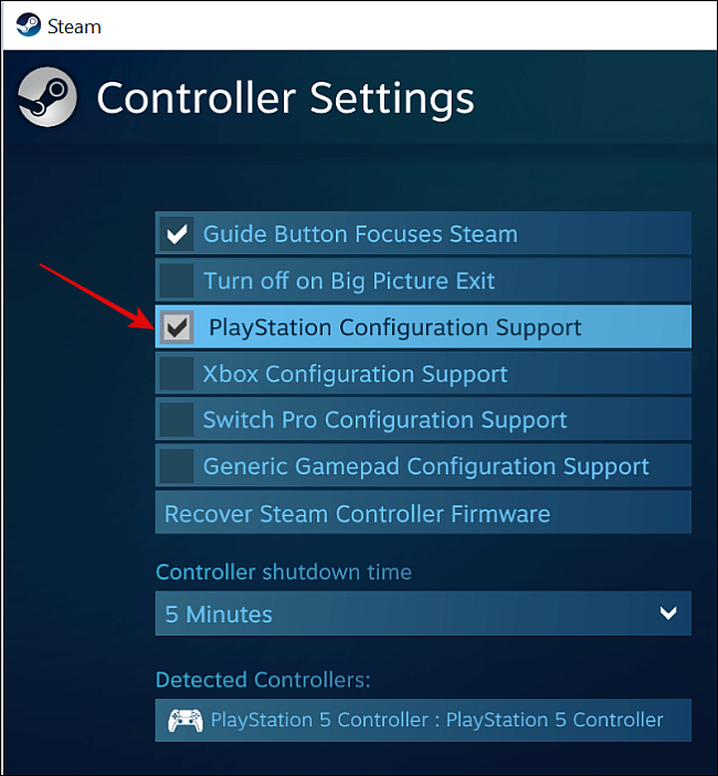 Spot PlayStation Configuration Support in Steam
