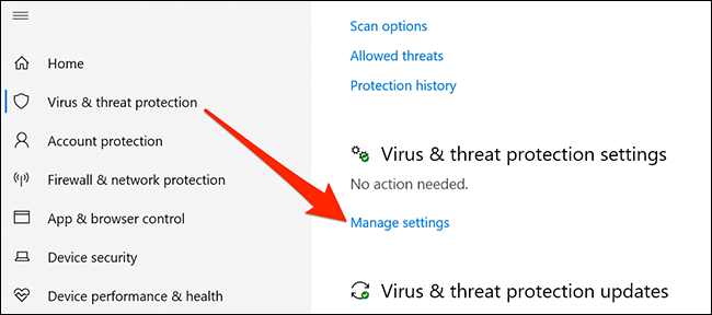 virus threat protection settings