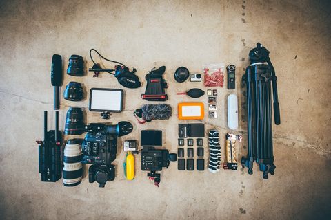camera gear laid out