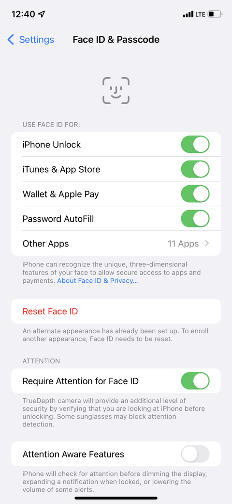 ensure all iphone face id settings are enabled and correct