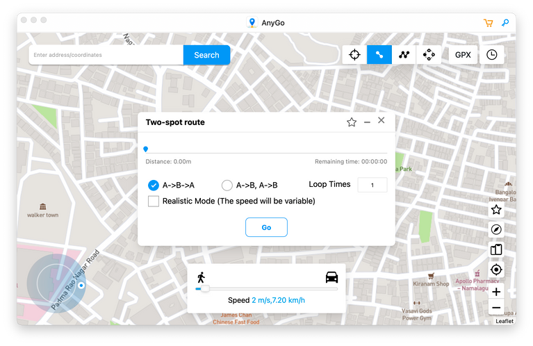 AnyGo app Two Spot Route feature