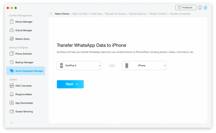 Transfer whatsapp chat from android to iphone