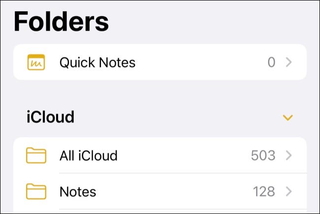 apple notes folders