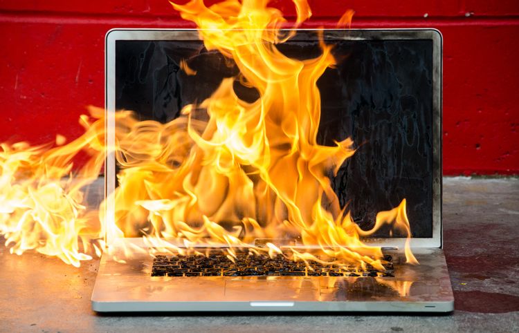laptop on fire