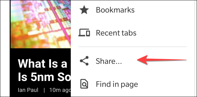 Tap on the share option in chrome menu