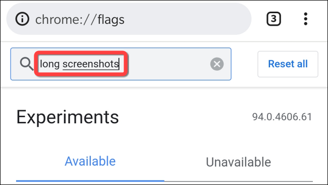 Type long screenshots in the search bar of experiments page