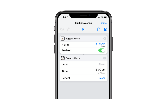 iOS 12 shortcuts multiple alarms