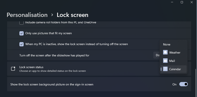 lock screen status settings