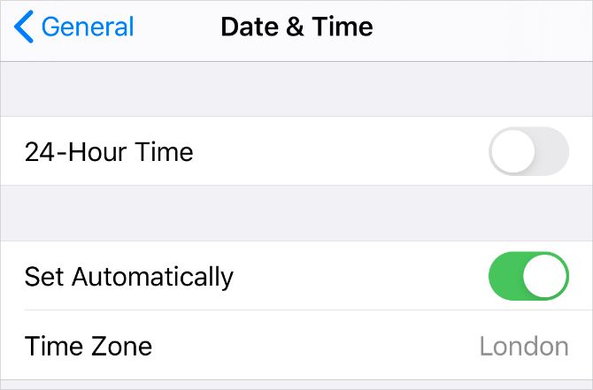 Date Time Settings with Set Automatically option in settings