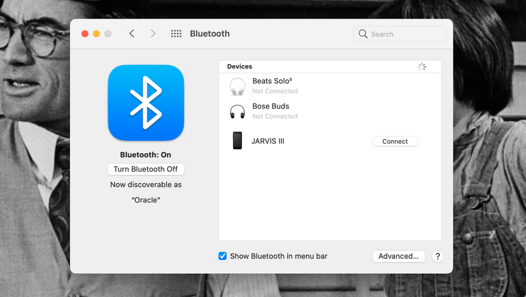 Bluetooth Preferences window open on MacBook Pro