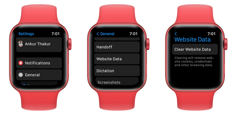 Clear browsing data on Apple Watch