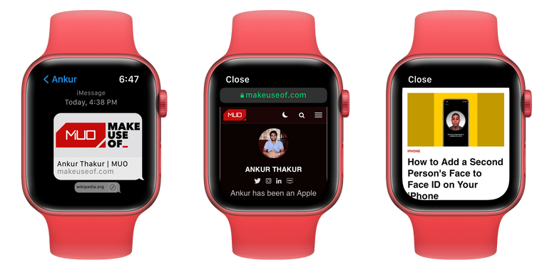 Opening website on Apple Watch via Messages