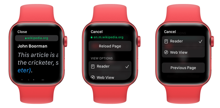 Reload Page and Reader view in Apple Watch Safari