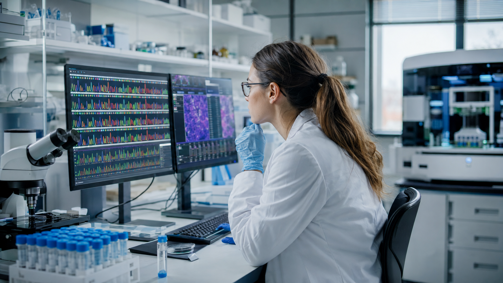 آیا DNA انسان رد یک تبار ناشناخته را حفظ کرده است؟ 3 پژوهشگر در آزمایشگاه ژنتیک در حال بررسی داده های توالی DNA